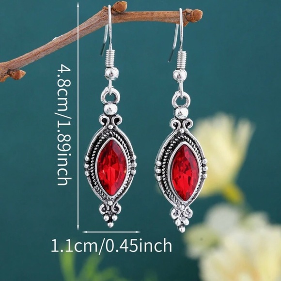 Any 4/$25! Silver Red Crystal Victorian Drop Earrings - Picture 5 of 7